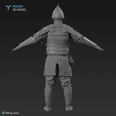 3D scan of an elite slavic warrior man from the 1000, Europe, standing in an A-posture, wearing a gambeson, linen clothing and armour.