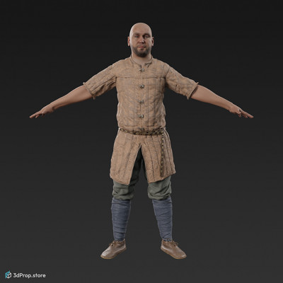 3D scan of an elite warrior man from the 1000, Europe, standing in an A-posture, wearing a gambeson, linen clothing.