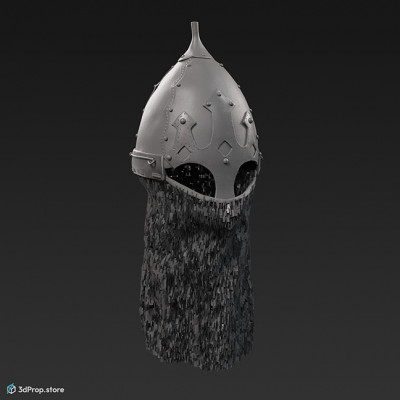 3d scan of a Norman metal helmet with chainmail from 900, Europe.