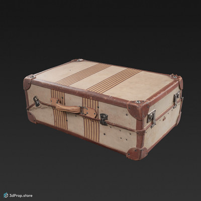 3D scan of a leather travel suitcase with wooden stiffeners, from 1900, Europe.