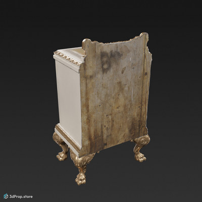 3D scan of a white wooden nightstand, decorated with golden legs and golden onlays from 1890, Europe.