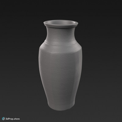 3D scan of a large, oval porcelain vase with a bulbous body and a thinner neck and with Japanese vase art on its side, from 1850.