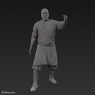 3D scan of a Scandinavian warrior man, wearing linen, leather and wool clothing with bag from 900, Europe.