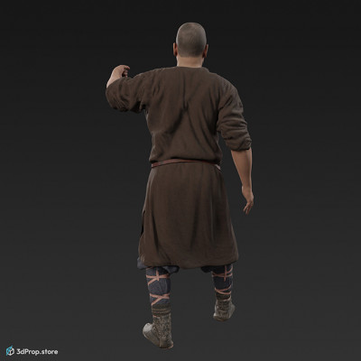 3D scan of a Scandinavian warrior man, wearing linen, leather and wool clothing with bag from 900, Europe.