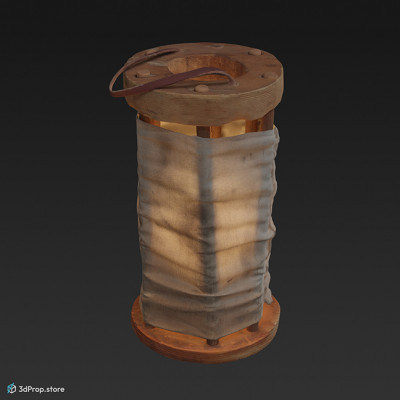 3d scan of a medieval lantern with wooden frame and leather lampshade, from 900, Europe.