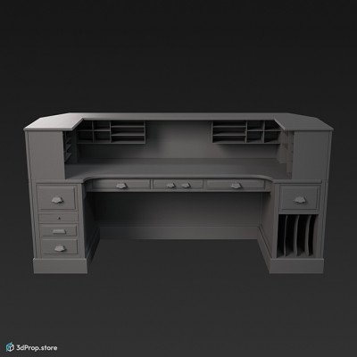 3D scan of a simple, white wooden reception desk from 1900, Europe.