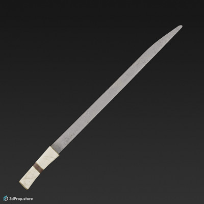 3d scan of an old, simple metal sword with white grip from 900, Europe.