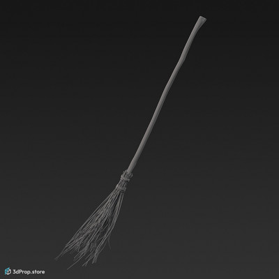 3D model of an old-fashioned wicker broom with a wooden handle, great for cleaning and for witches to fly.