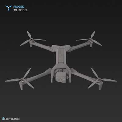 3D model of a quadrocopter drone with white-coloured outer frame, with cameras on the front to reconnaissance and it also has four black propellers, from 2010, USA.