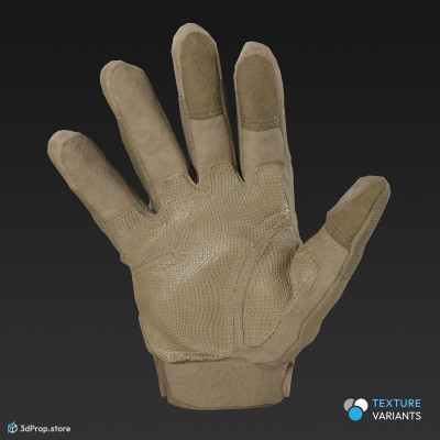 3D scan of a combat gloves in different color variations, made of Kevlar and other reinforced synthetic materials, which prolongs the life of the glove, from 2020, USA.