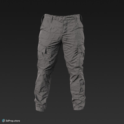 3D scan of a military trousers with 4 different camouflage patterns, long legs and loose fitting, as well as plenty of hidden pockets for storing gears, from 2020, USA.