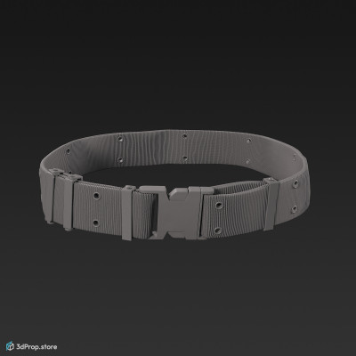 3D scan of a drape military belt with a strong elasticated grip, large buckles and made of high-quality, durable materials such as canvas, webbing and leather from 2021, USA.