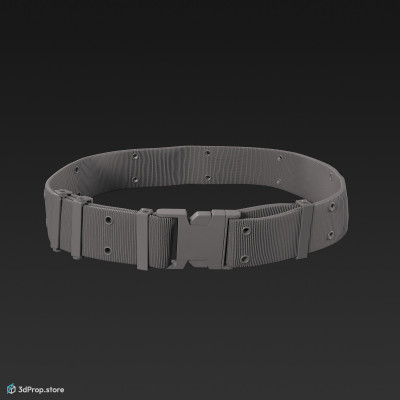 3D scan of a military belt in three different color variations with a strong elasticated grip, large buckles and made of high-quality, durable materials such as canvas, webbing and leather from 2021, USA.