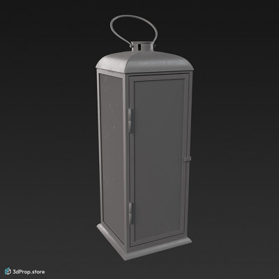 3D model of a a glass-walled lantern with a black powder-coated metal frame, a small magnetic door and a candle inside, from 2023, Europe.