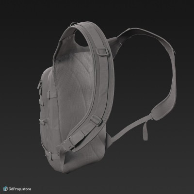 3D scan of a military backpack made of nylon material with four different camouflage pattern variations, lots of straps, belts and pockets, from 2020, USA.