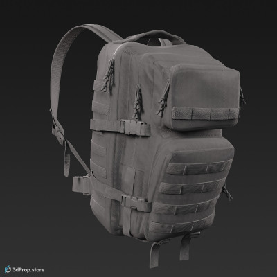 3D scan of a big military backpack in 4 different camouflage pattern variations and with lots of straps, belts and pockets, from 2020, USA