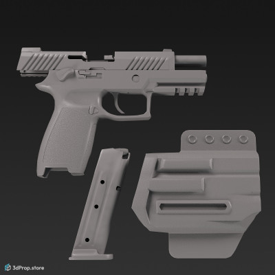 3D model of a handgun with different color / texture variations, used by military and law enforcement units worldwide, from 2023, USA.