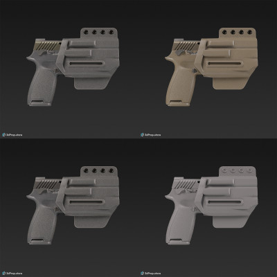 3D model of a handgun with different color / texture variations, used by military and law enforcement units worldwide, from 2023, USA.