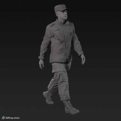 3D model of a walking cadet in military uniform with four camouflage pattern variations, from 2020, USA.