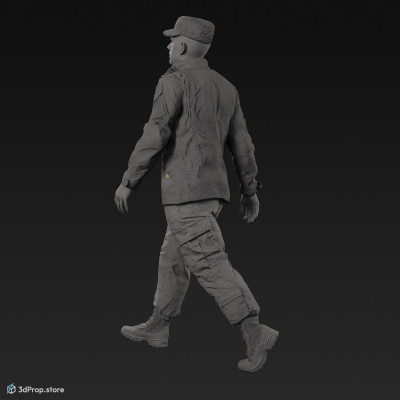 3D model of a walking cadet in military uniform with four camouflage pattern variations, from 2020, USA.