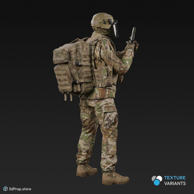 3D model of a soldier character in modern US military clothing reloading his pistol while his other weapon hangs at his side.