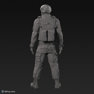 3D model of a standing soldier equipped with a gun.