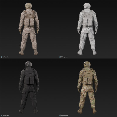 3D model of a standing soldier equipped with a gun.