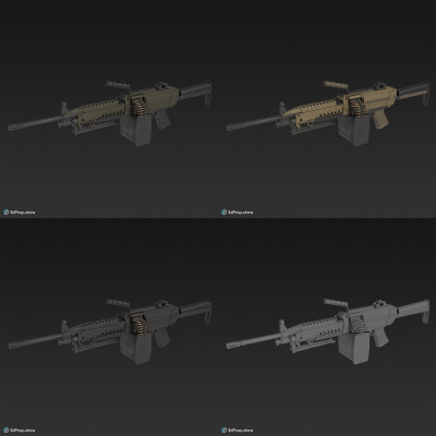 3D model of a light machine gun, also known as the Squad Automatic Weapon (SAW), used by infantry units, from 1970s, United States.