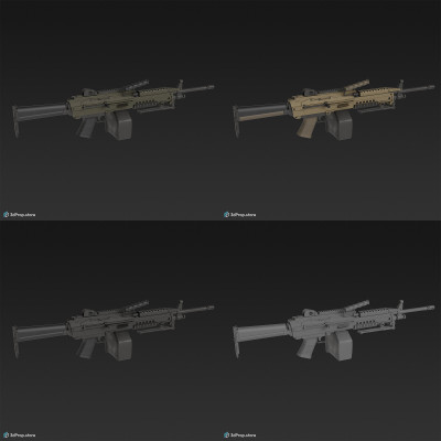 3D model of a light machine gun, also known as the Squad Automatic Weapon (SAW), used by infantry units, from 1970s, United States.