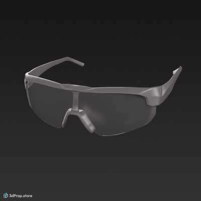 3D model of a black framed, ballistic glasses which provides protection for the eyes, from the 2020s.
