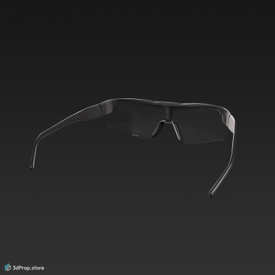 3D model of a black framed, ballistic glasses which provides protection for the eyes, from the 2020s.