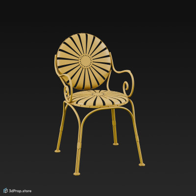 3D model of a durable, yellow, metal garden chair from 1960, USA.