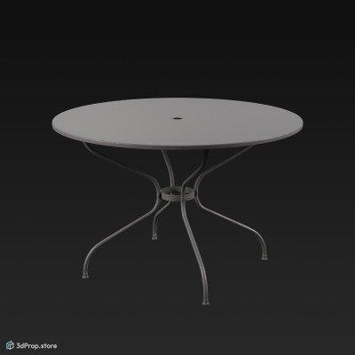 3D model of a metal, yellow and round garden table from 1960, USA.