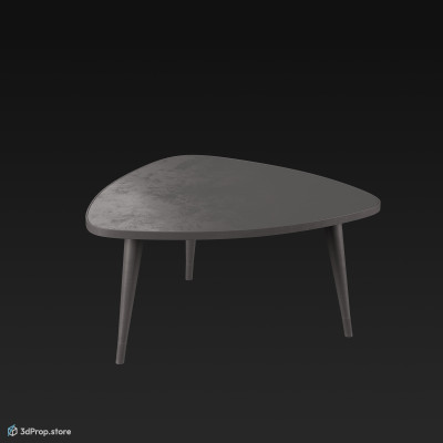 3D model of a 3-legged wooden coffee table, from 1960, USA.