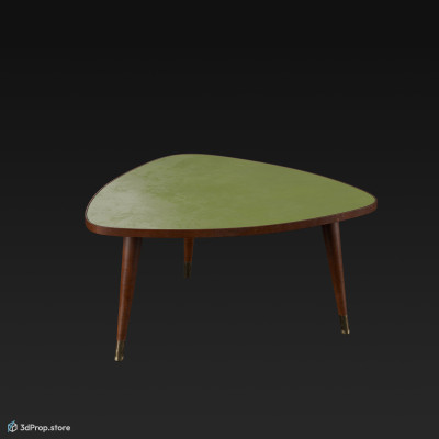 3D model of a 3-legged wooden coffee table, from 1960, USA.