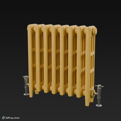 3D model of a cast iron yellow radiator, from 1960, USA.