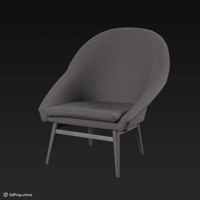 3D model of a red armchair with red textile and wooden legs, from 1960 USA.