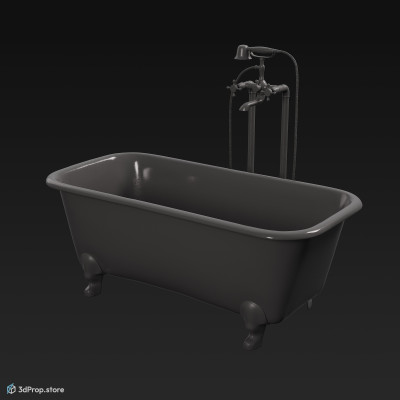 3D model of a four-legged, pink and white ceramic bathtub from 1950, USA.