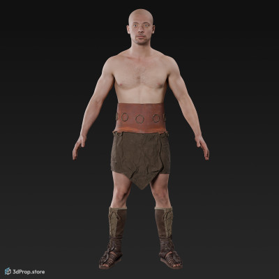 3D scan of a standing unequipped gladiator man in an A pose from AD 30, Roman Empire, Europe.