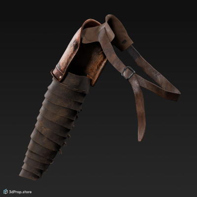 3D scan of a brown leather and metal arm protector from AD 30, Roman Empire, Europe.