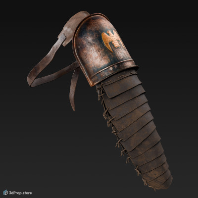 3D scan of a brown leather and metal arm protector from AD 30, Roman Empire, Europe.