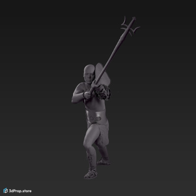3D scan of a attacking retiarius or veles class gladiator man from AD 30, Roman Empire, Europe.