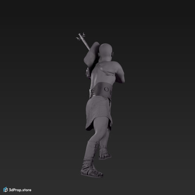 3D scan of a attacking retiarius or veles class gladiator man from AD 30, Roman Empire, Europe.