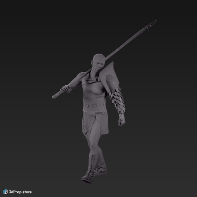 3D scan of a retiarius or veles class gladiator man in a walking A pose from AD 30, Roman Empire, Europe.