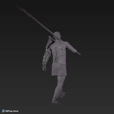 3D scan of a retiarius or veles class gladiator man in a walking A pose from AD 30, Roman Empire, Europe.