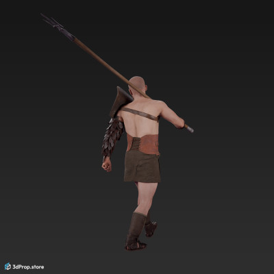3D scan of a retiarius or veles class gladiator man in a walking A pose from AD 30, Roman Empire, Europe.