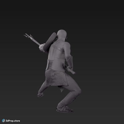 3D scan of a retiarius or veles class gladiator man in a fighting stance, wearing equipment befitting AD 30, Roman Empire.