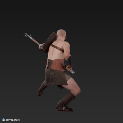 3D scan of a retiarius or veles class gladiator man in a fighting stance, wearing equipment befitting AD 30, Roman Empire.