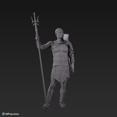 3D scan of a standing retiarius or veles class gladiator man from AD 30, Roman Empire, Europe.
