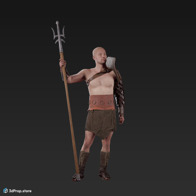 3D scan of a standing retiarius or veles class gladiator man from AD 30, Roman Empire, Europe.